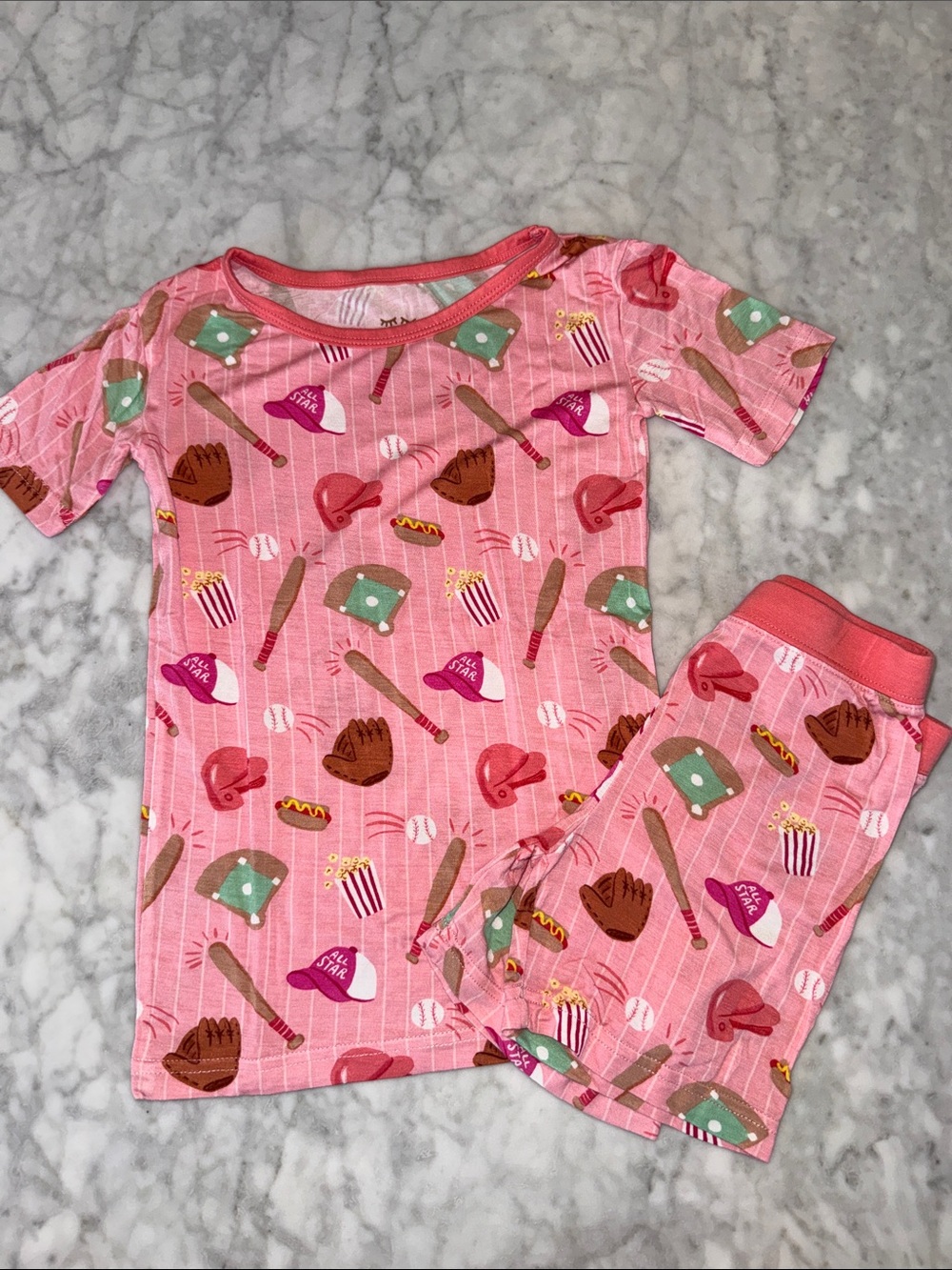 Little Sleepies Pink Baseball-Print Pajama Set 4T